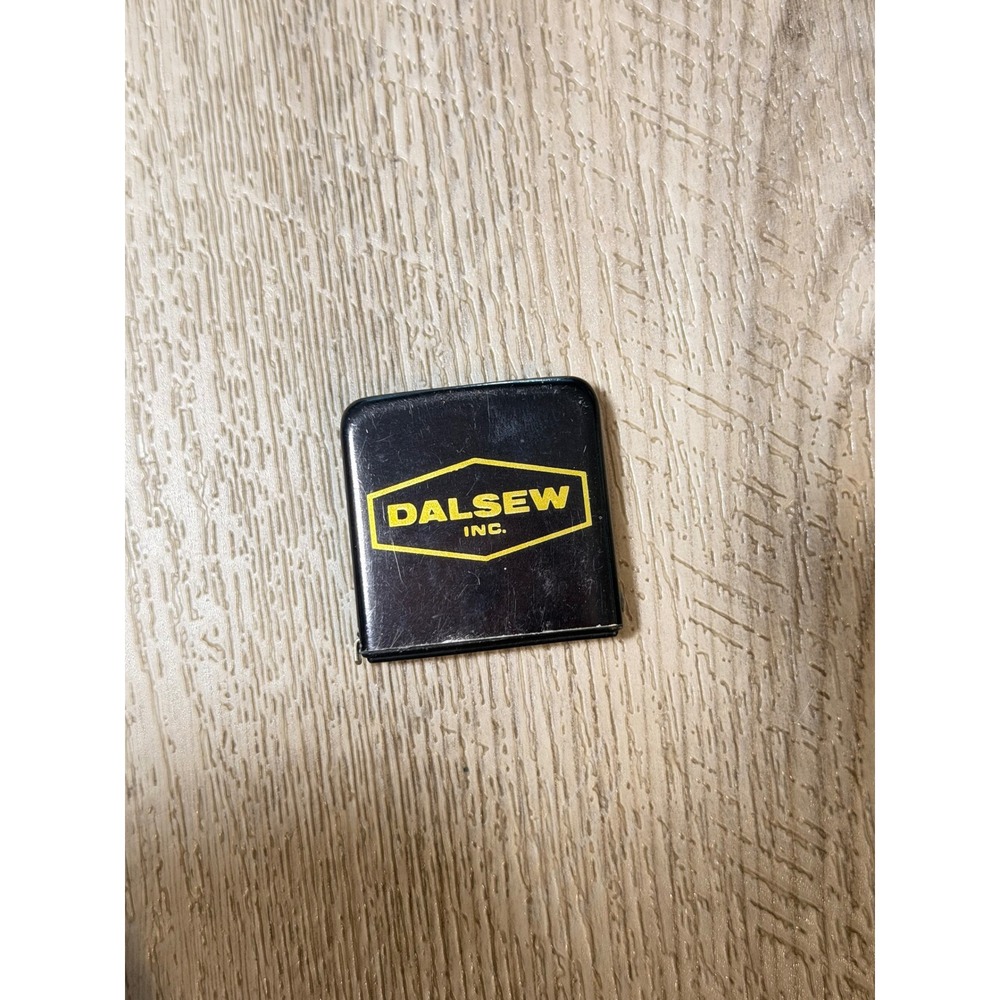 Vintage Dalsew Inc Black Retractable Pocket Tape Measure Sewing Tool Advertising